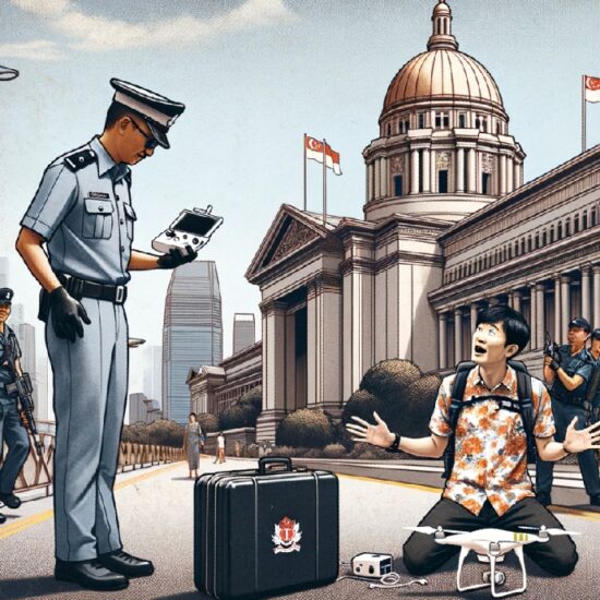 中国游客在新加坡国会大厦附近黑飞无人机，被警方带走
